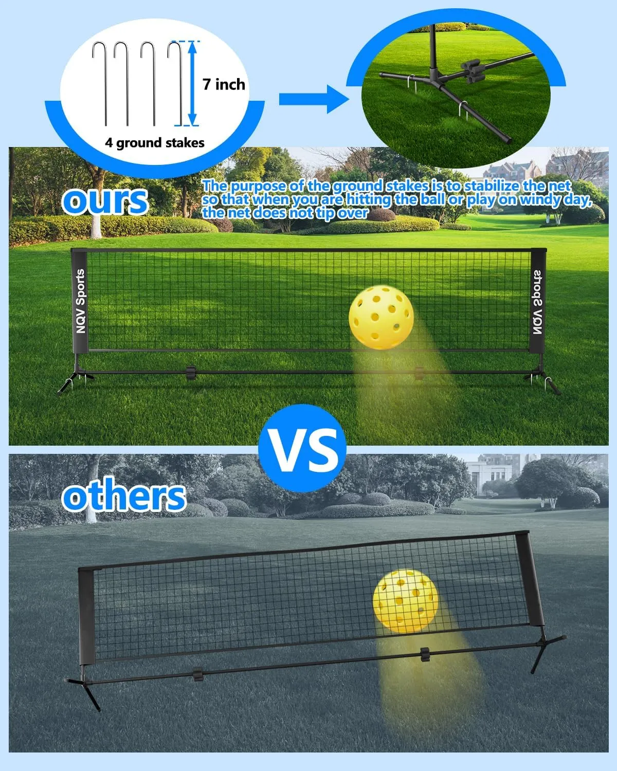 NQV 10FT Height-Adjustable Net for Pickleball Badminton Volleyball Soccer on Lawn Beach Backyard Indoor Outdoor