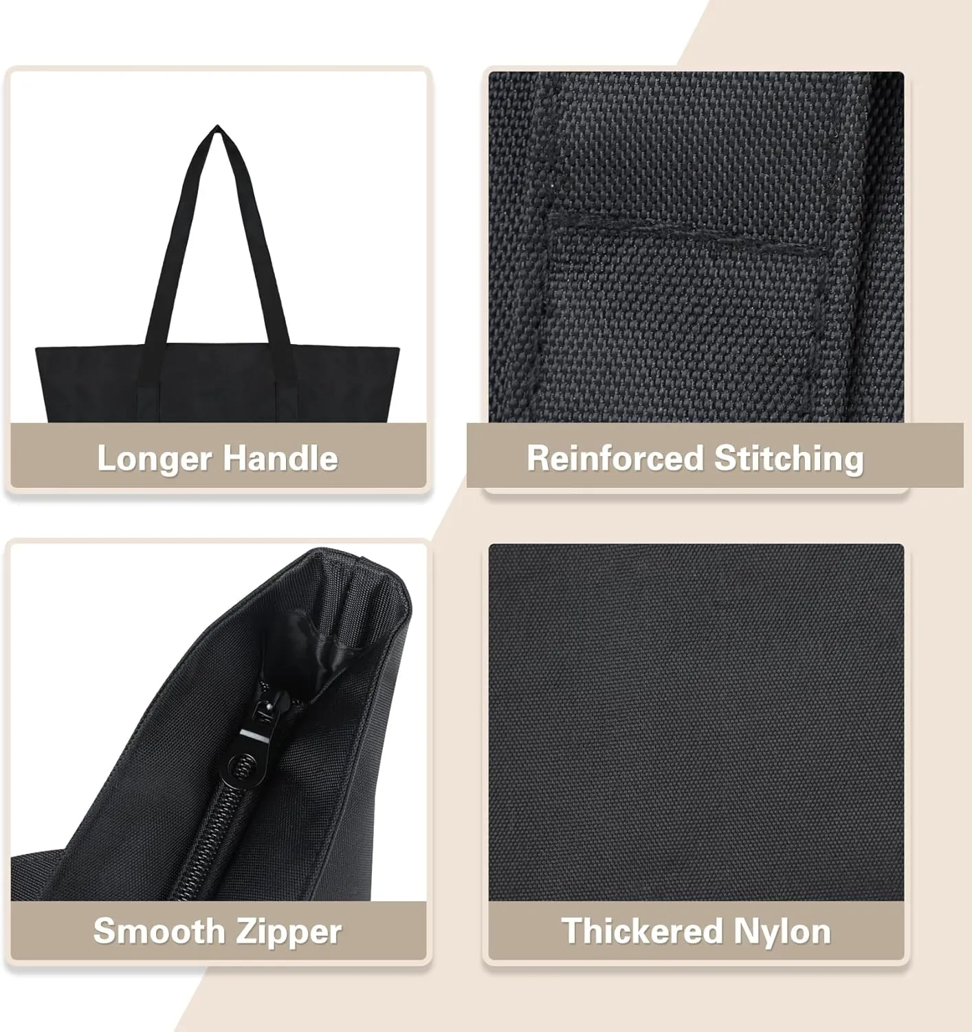 Nylon Tote Bag for Women Large Capacity Shoulder Bag Top Handle Handbag with Zipper for Work College Travel Daily