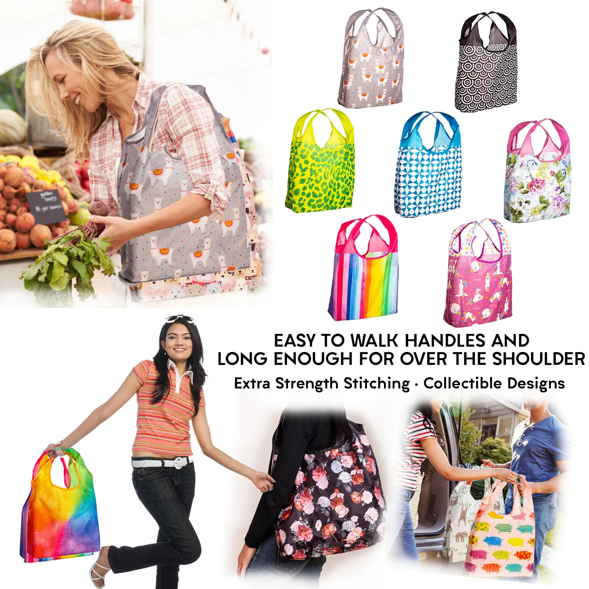 O-WITZ 5-Pack Reusable Shopping Bags Geometric B&W Prints