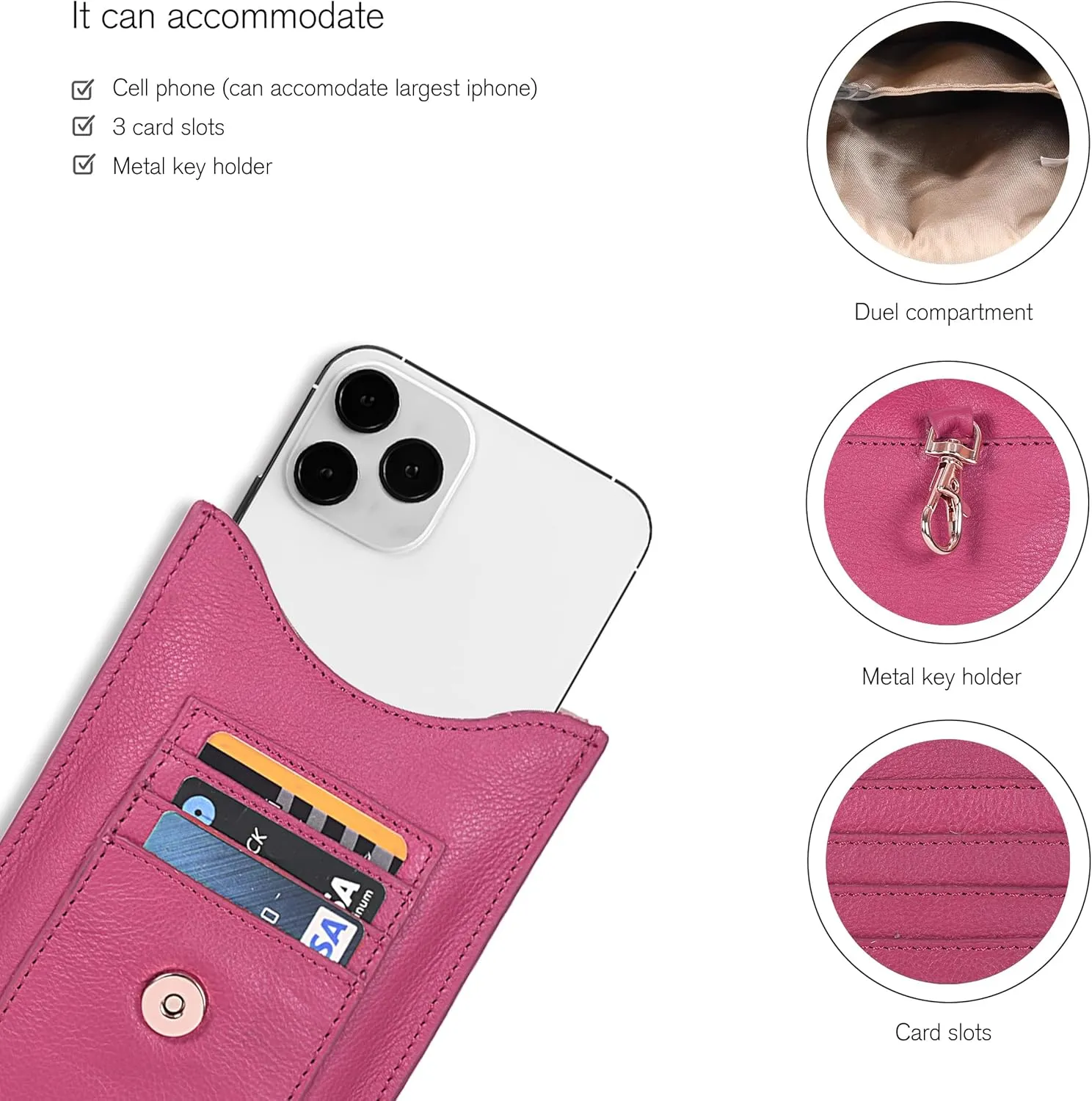 Oak Leathers Small Crossbody Bag For Women - Mini Cell Phone Purse - Crossover Wallet Bag With Adjustable Shoulder Strap