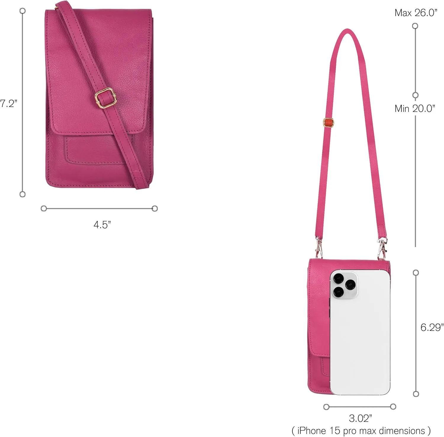 Oak Leathers Small Crossbody Bag For Women - Mini Cell Phone Purse - Crossover Wallet Bag With Adjustable Shoulder Strap