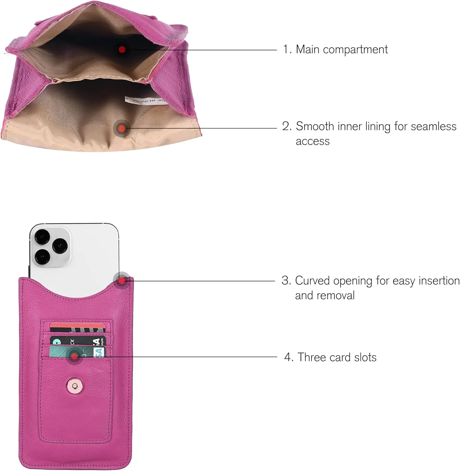 Oak Leathers Small Crossbody Bag For Women - Mini Cell Phone Purse - Crossover Wallet Bag With Adjustable Shoulder Strap