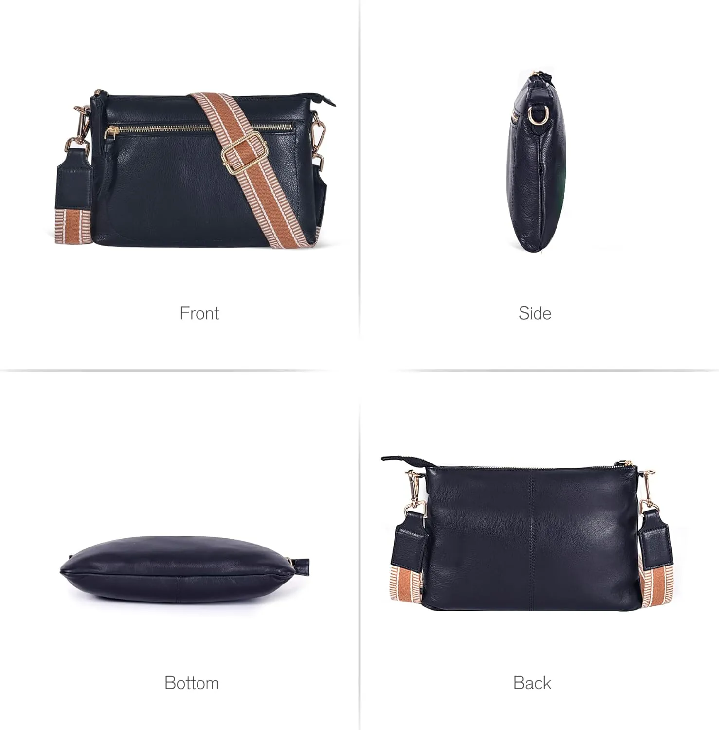 Oak Leathers Small Crossbody Bag For Women With Adjustable, Wide Strap - Real Leather Crossover Shoulder Purse