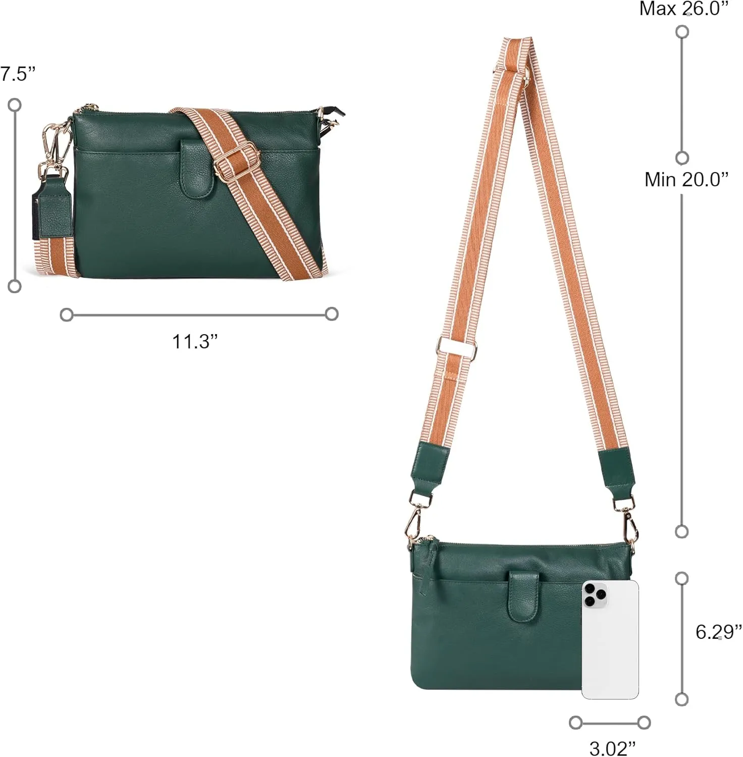Oak Leathers Small Crossbody Bag For Women With Adjustable, Wide Strap - Real Leather Crossover Shoulder Purse