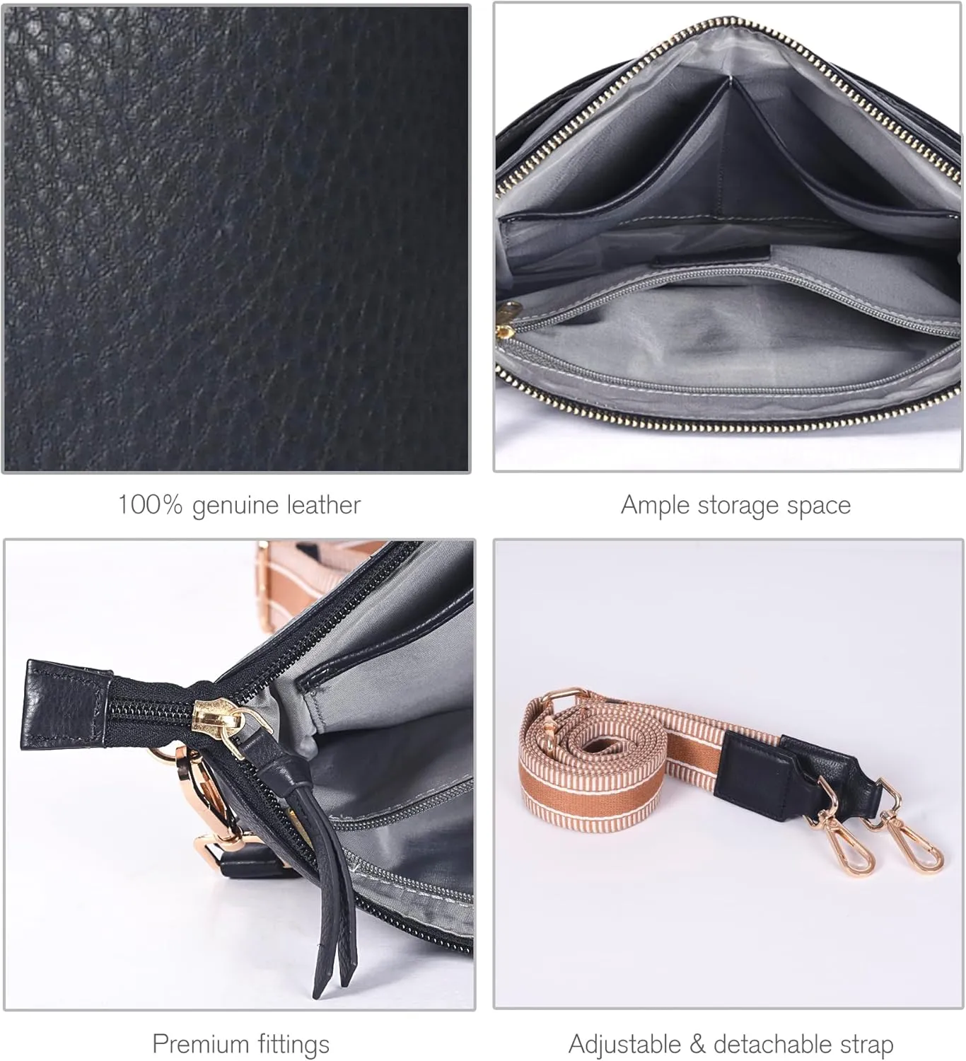 Oak Leathers Small Crossbody Bag For Women With Adjustable, Wide Strap - Real Leather Crossover Shoulder Purse