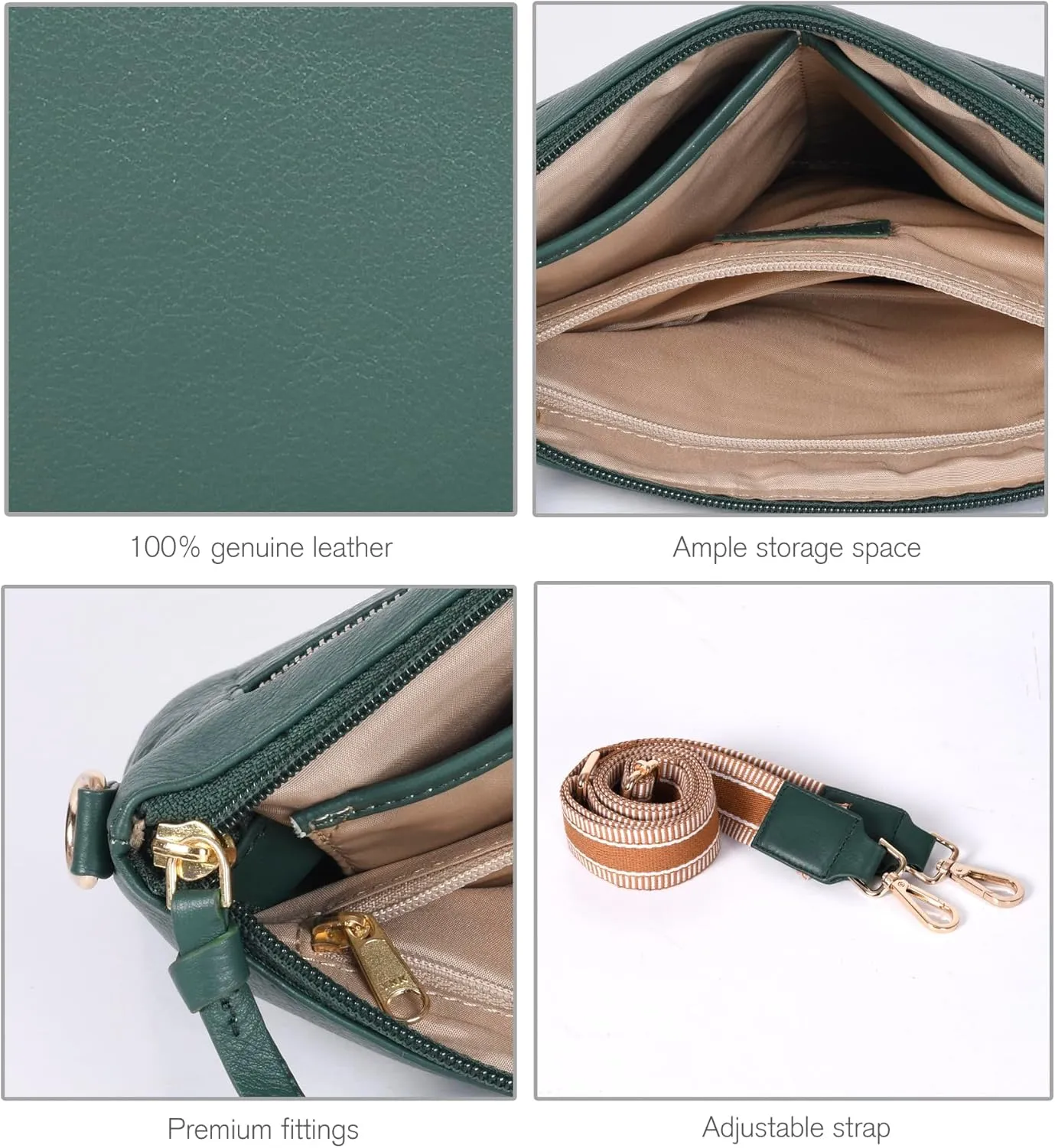 Oak Leathers Small Crossbody Bag For Women With Adjustable, Wide Strap - Real Leather Crossover Shoulder Purse