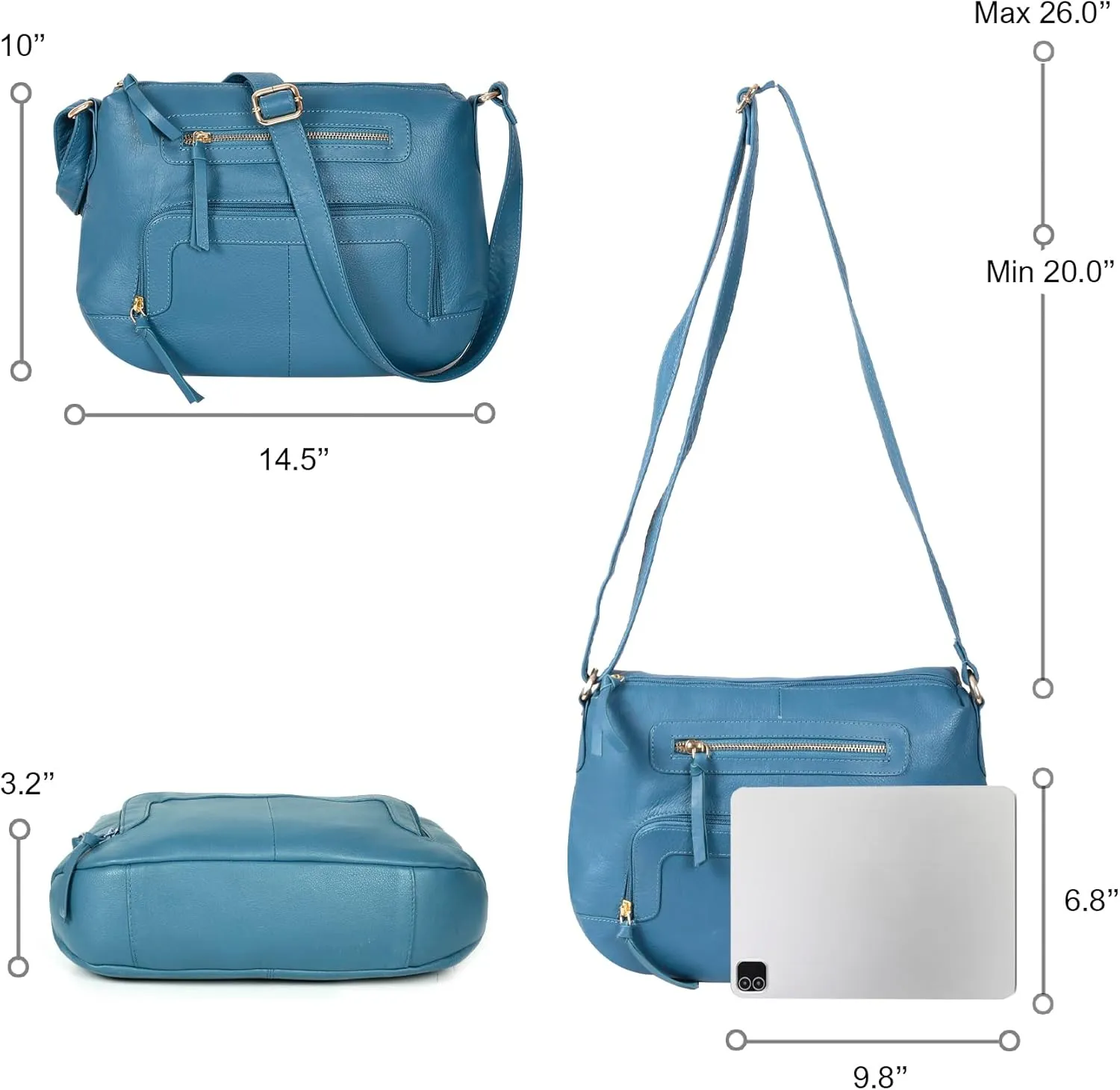 Oak Leathers Women's Crossbody Bag - Genuine Leather Crossover Shoulder Purse With Adjustable Sling Strap - Medium Size