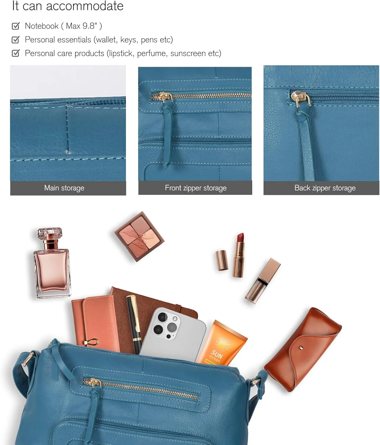 Oak Leathers Women's Crossbody Bag - Genuine Leather Crossover Shoulder Purse With Adjustable Sling Strap - Medium Size