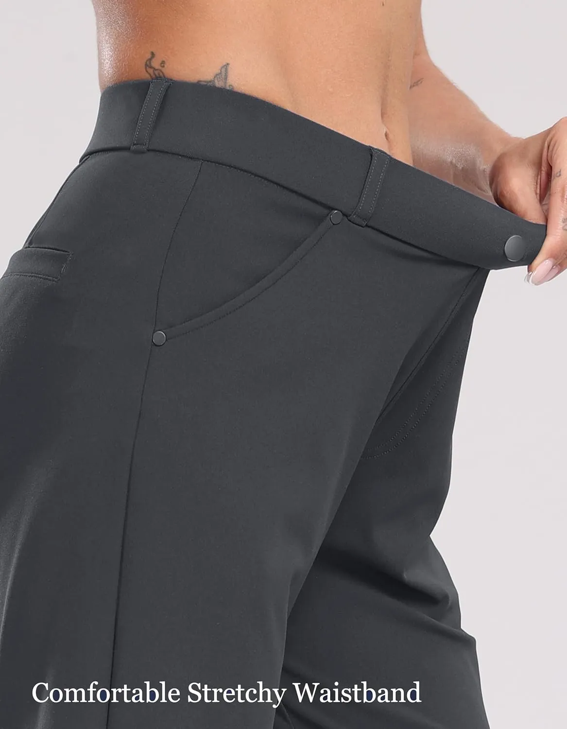 Oalka Women's Bermuda Shorts Work Casual 8" Stretchy Golf Walking Shorts Knee Length