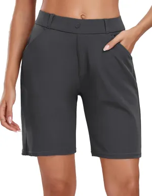 Oalka Women's Bermuda Shorts Work Casual 8" Stretchy Golf Walking Shorts Knee Length
