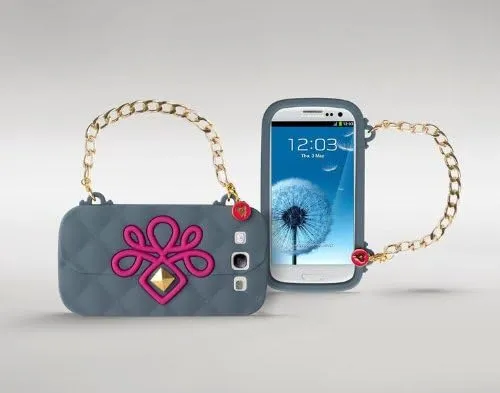 Oblige Matelassé Handbag Fashion Silicone Case Cover for Samsung S3 with Chain - Grey