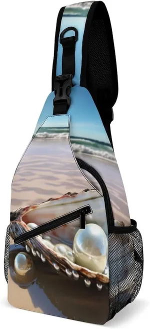 Ocean Beach Mussel Pearl Sling Bag for Men Women Waterproof Chest Bag Print Cross Chest Bag Diagonally Gym Sport Travel Hiking Daypack