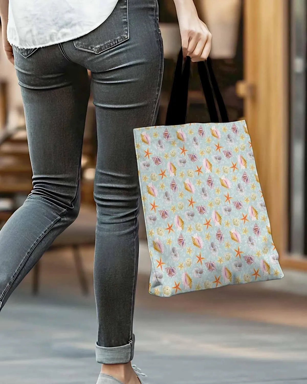 Ocean Party Fall Canvas Tote Bag Eucalyptus Leaf Shoulder Bag Casual Bag with Inner Pocket for Shopping Grocery Work