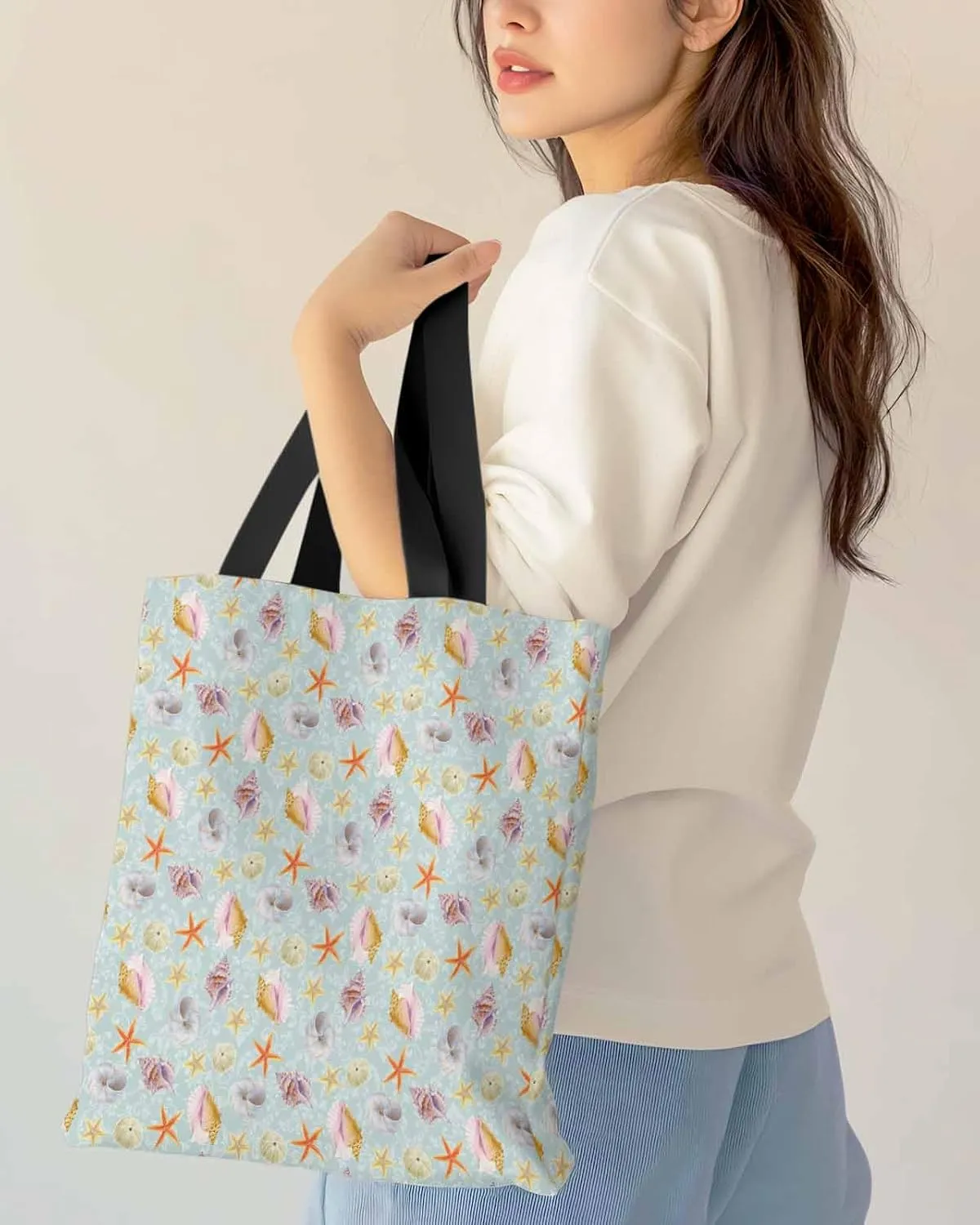 Ocean Party Fall Canvas Tote Bag Eucalyptus Leaf Shoulder Bag Casual Bag with Inner Pocket for Shopping Grocery Work