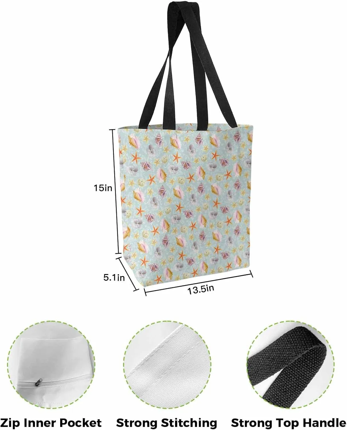 Ocean Party Fall Canvas Tote Bag Eucalyptus Leaf Shoulder Bag Casual Bag with Inner Pocket for Shopping Grocery Work
