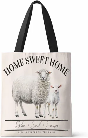 Ocean Party Farmhouse Style Canvas Tote Bag Abstract Sheep Shoulder Bag Casual Bag with Inner Pocket for Shopping Grocery Work