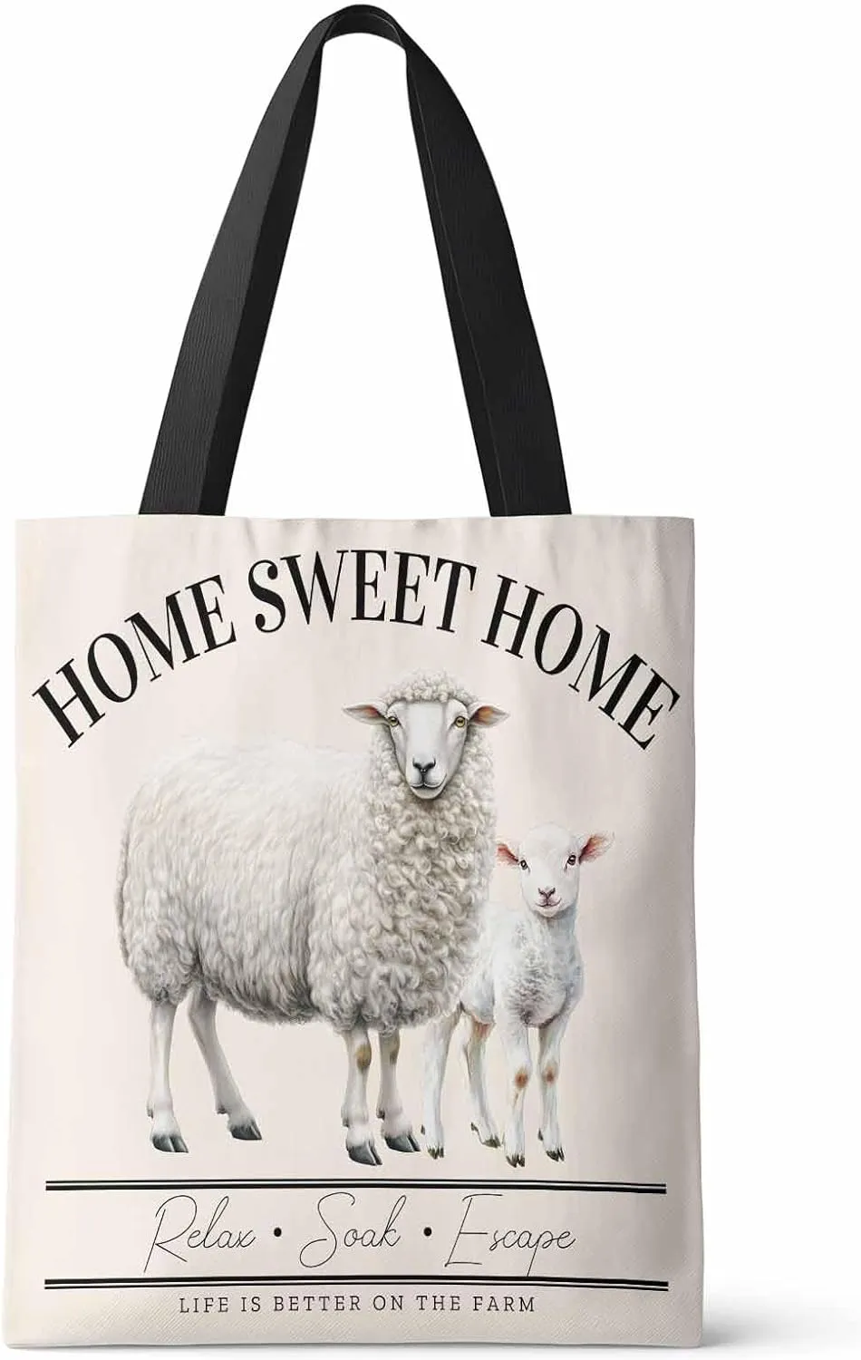 Ocean Party Farmhouse Style Canvas Tote Bag Abstract Sheep Shoulder Bag Casual Bag with Inner Pocket for Shopping Grocery Work
