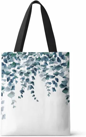 Ocean Party Plants Canvas Tote Bag Green Leaves Watercolor Style Illustration Shoulder Bag Casual Bag with Inner Pocket for Shopping Grocery Work