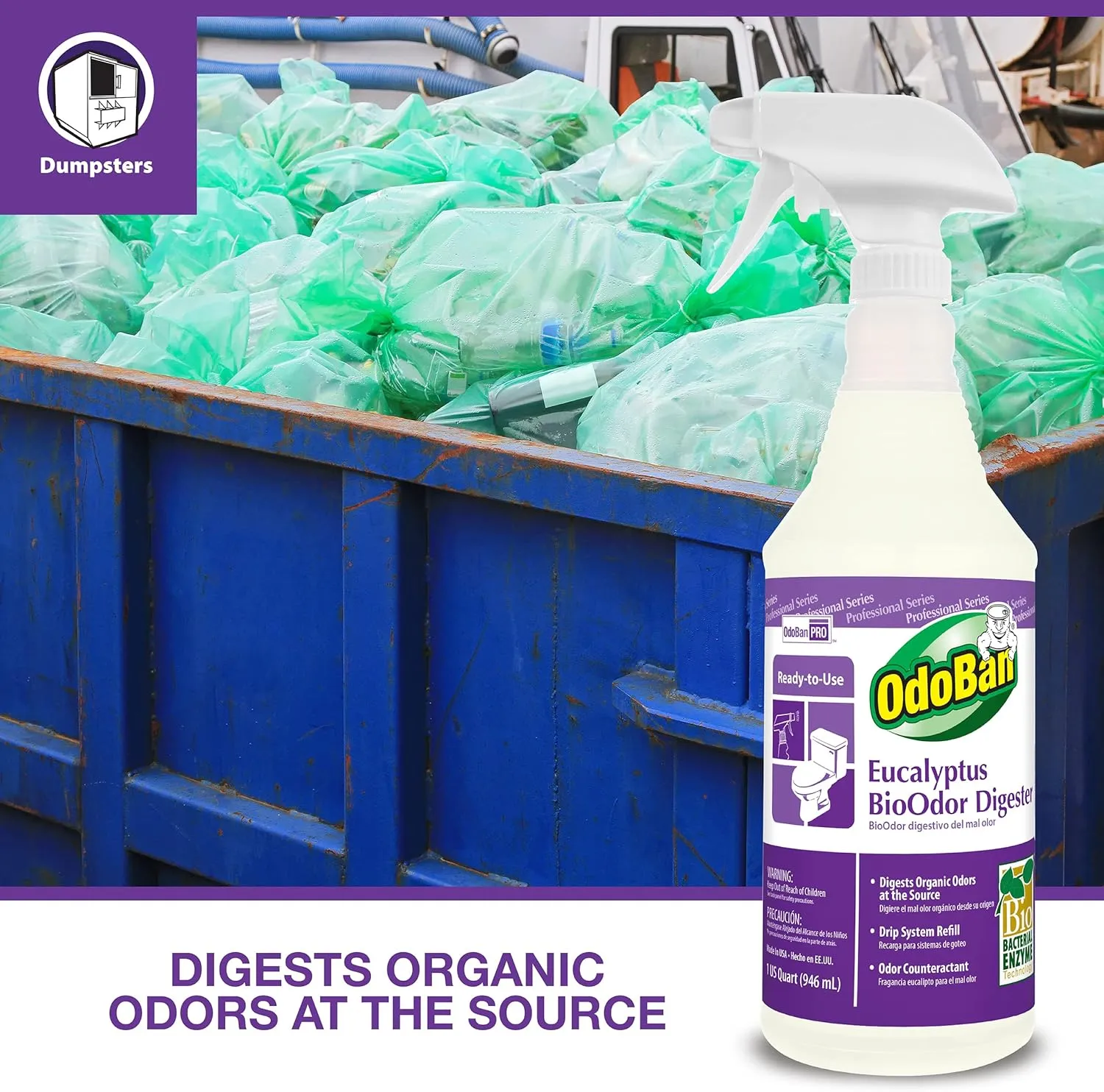 OdoBan Professional Cleaning Ready-to-Use BioOdor Digester Harsh Aroma Counteractant, 32 Ounce Spray, Eucalyptus Scent