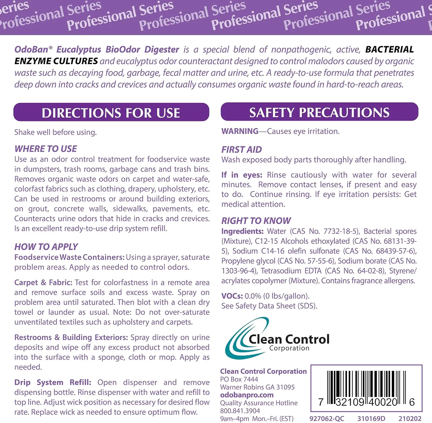 OdoBan Professional Cleaning Ready-to-Use BioOdor Digester Harsh Aroma Counteractant, 32 Ounce Spray, Eucalyptus Scent