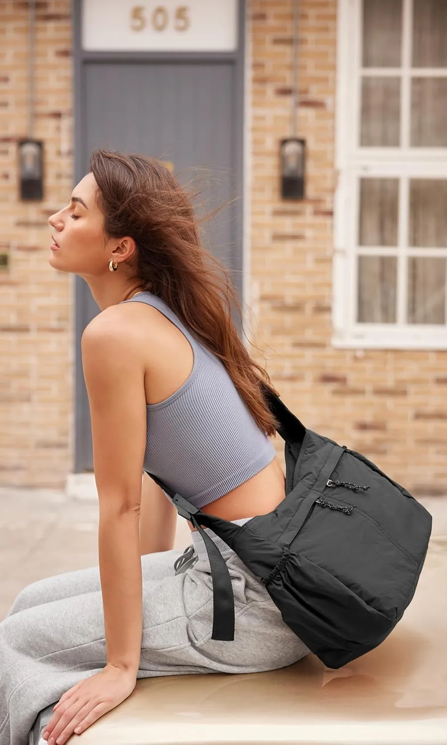 ODODOS 20L Crossbody Tote Bag Large Capacity Lightweight Hobo Shoulder Sling Bags for Gym Shopping Beach Travel