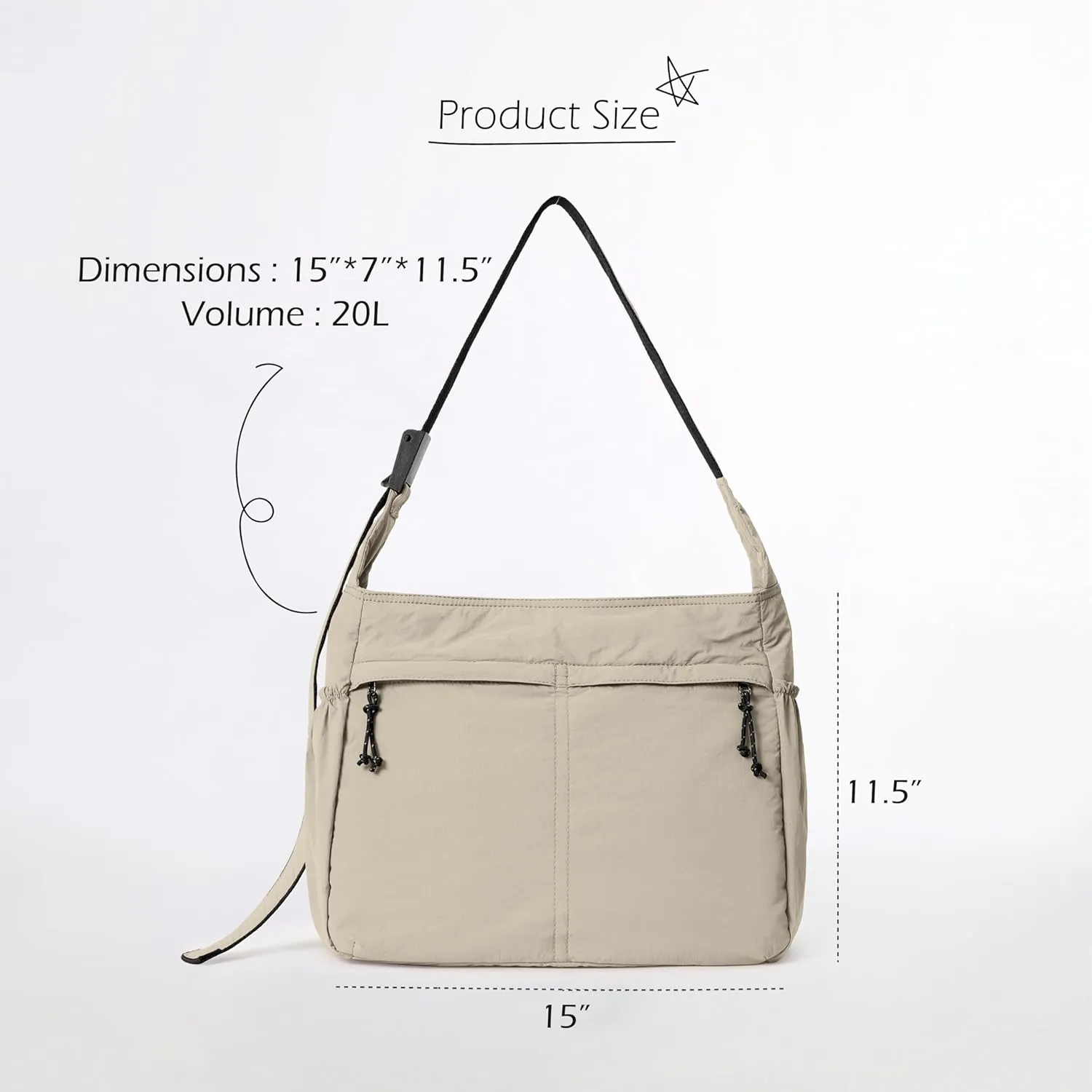ODODOS 20L Crossbody Tote Bag Large Capacity Lightweight Hobo Shoulder Sling Bags for Gym Shopping Beach Travel