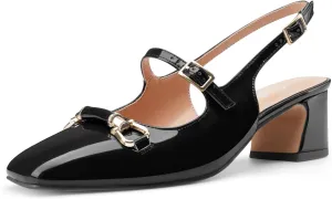 Oh Mispares Slingbacks Block Heels for Women Square Toe Low Heels Adjustable Buckle Strap Slip on Fashion Slingback Spring Summer Dress Pumps