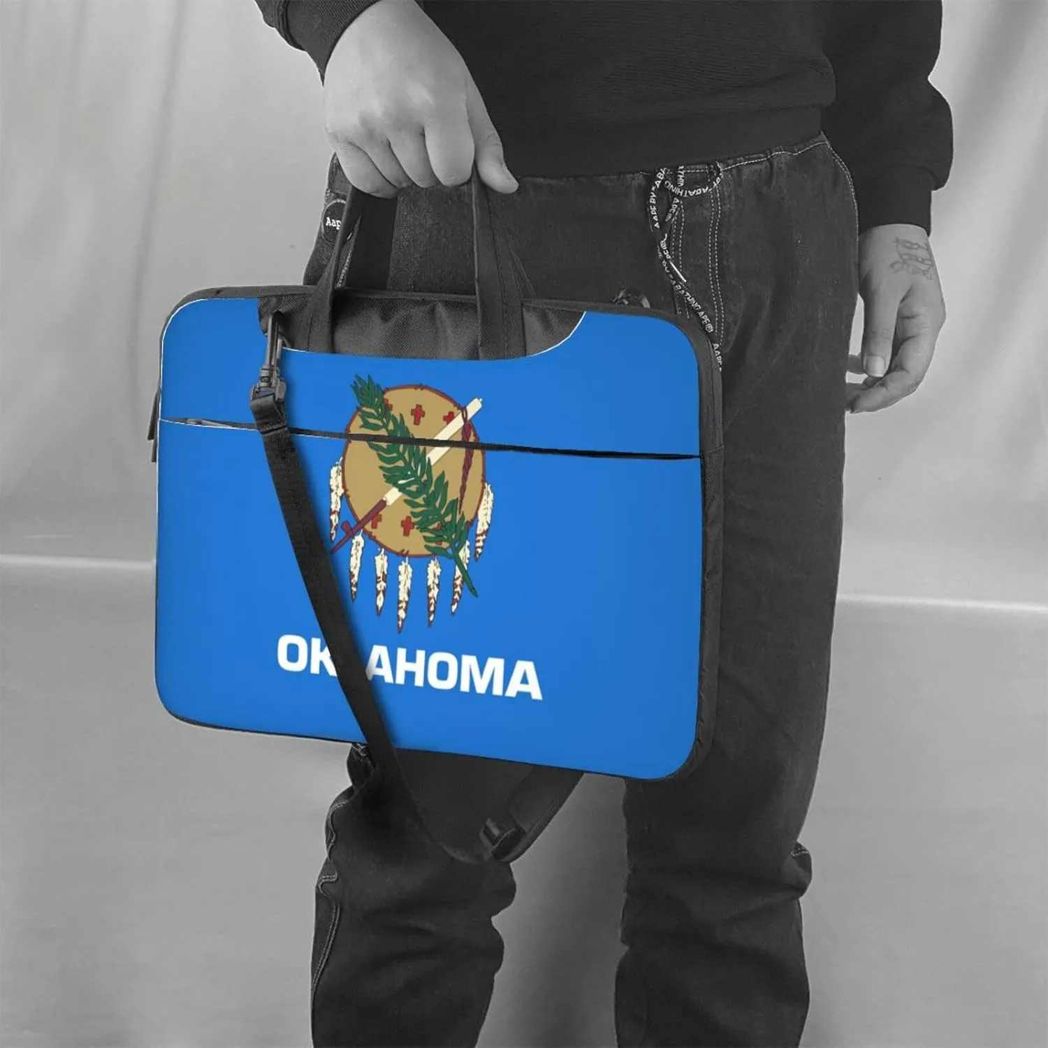 Oklahoma State Flag Print Laptop Adjustable Shoulder Strap With Handle Accessory Pocket For Men Women