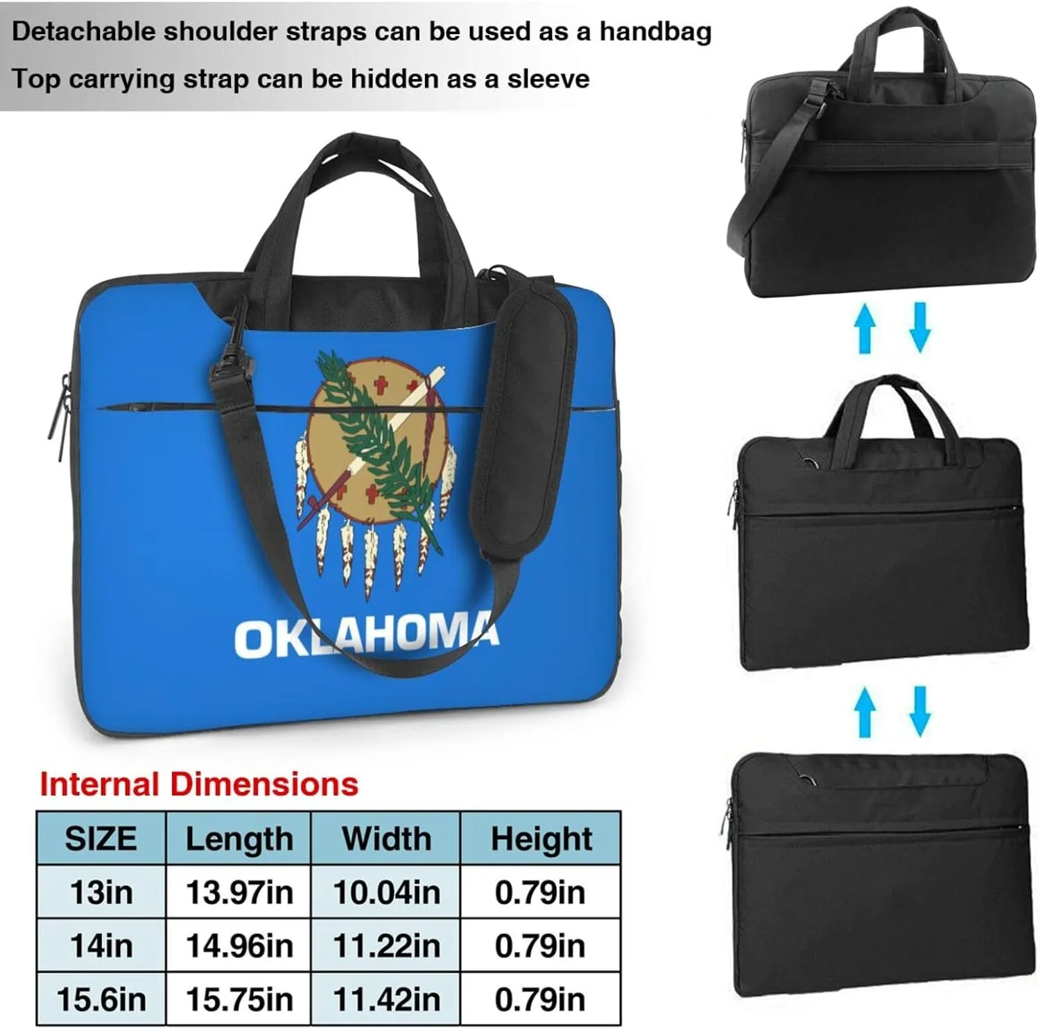 Oklahoma State Flag Print Laptop Adjustable Shoulder Strap With Handle Accessory Pocket For Men Women