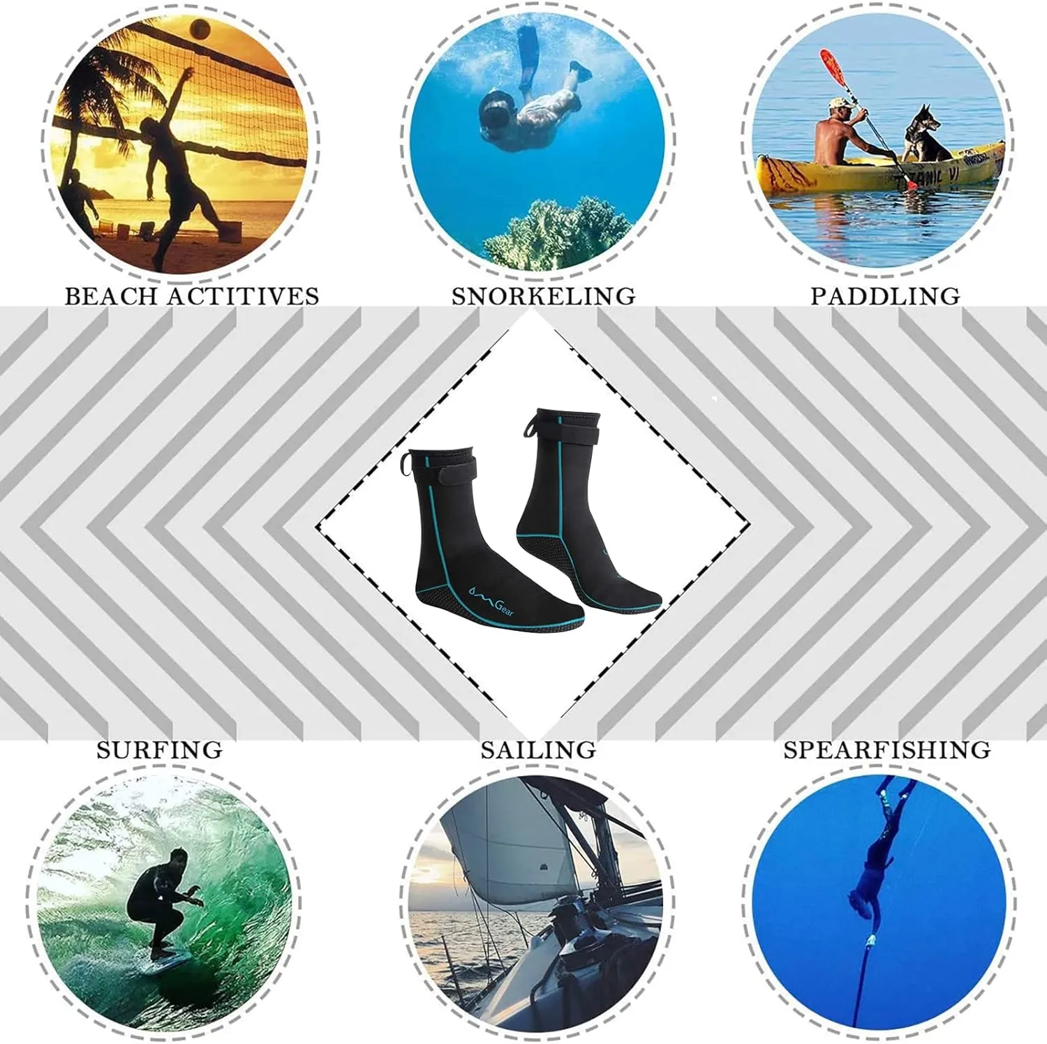 OMGear Water Socks Neoprene Socks Beach Booties 3mm 5mm Anti-Slip Wetsuit Footwear Fin Swim Sand Proof Socks