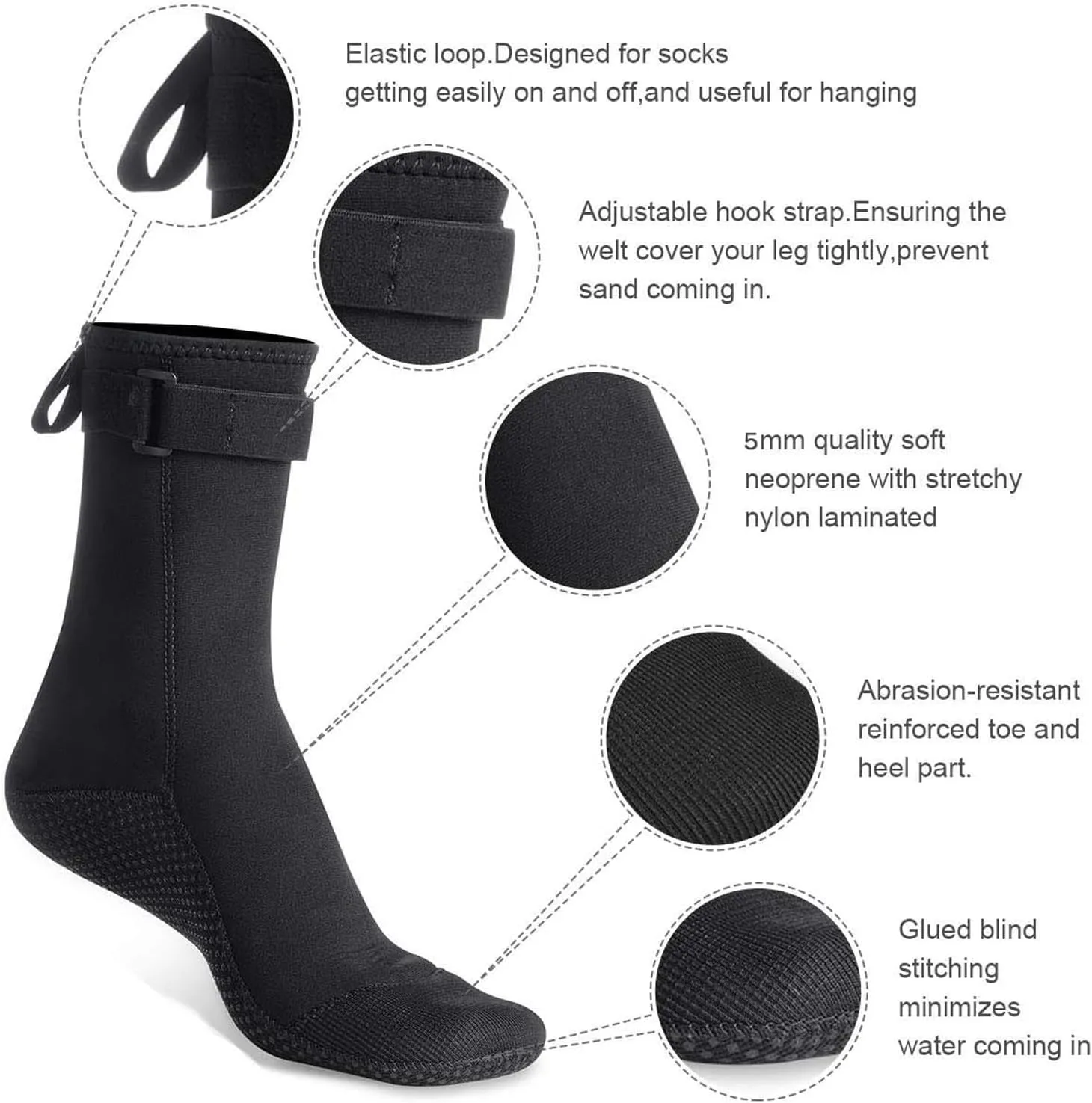 OMGear Water Socks Neoprene Socks Beach Booties 3mm 5mm Anti-Slip Wetsuit Footwear Fin Swim Sand Proof Socks