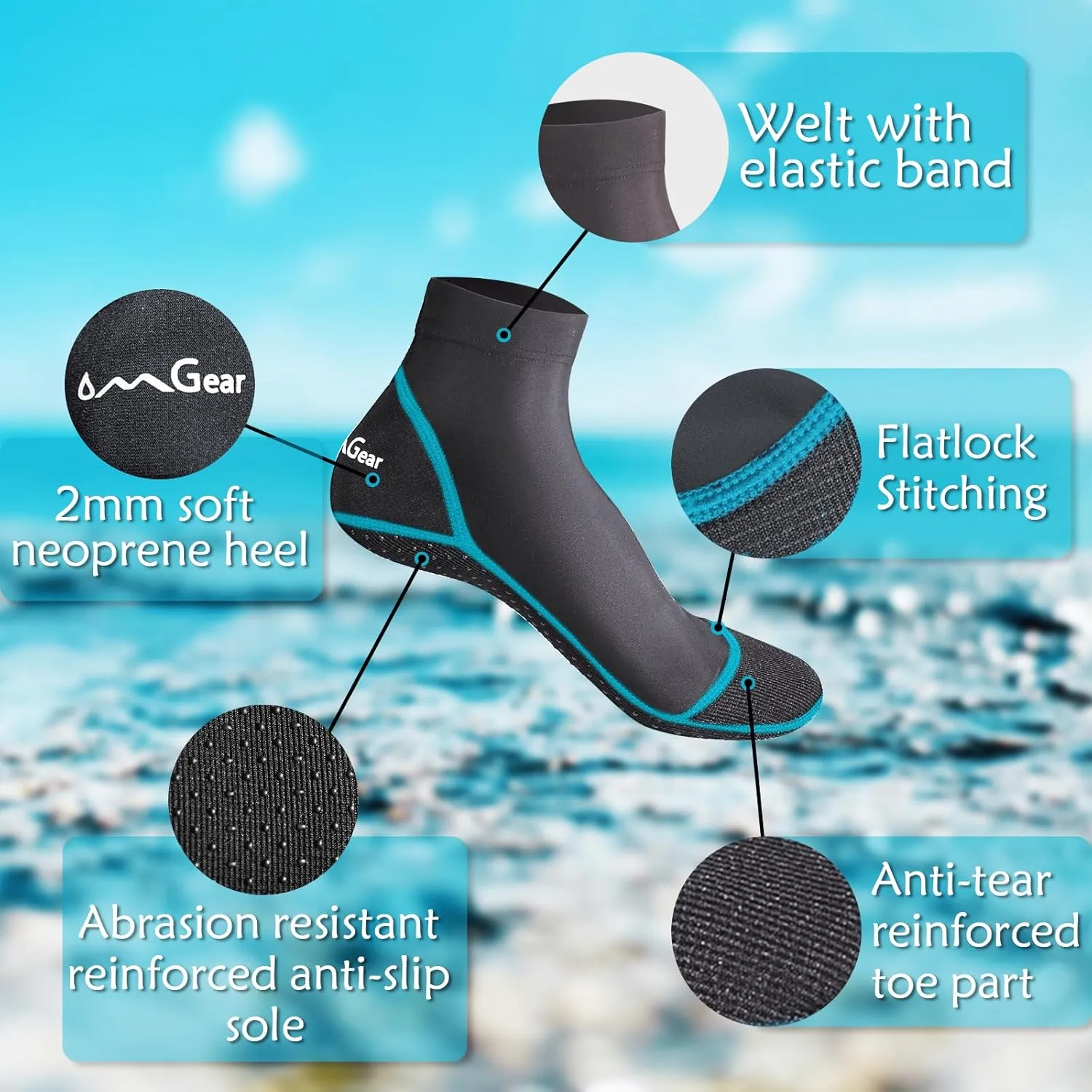 OMGear Water Socks Sand Proof Booties Quick Dry Swim Dive Socks for Sand Soccer Beach Volleyball