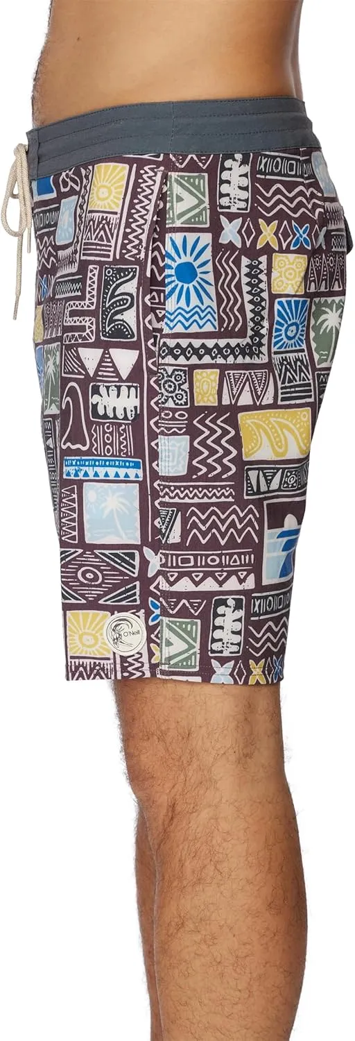 O'NEILL Men's 18 Inch Geo Print Boardshorts - Water Resistant Swim Trunks for Men with Quick Dry Stretch Fabric and Pockets