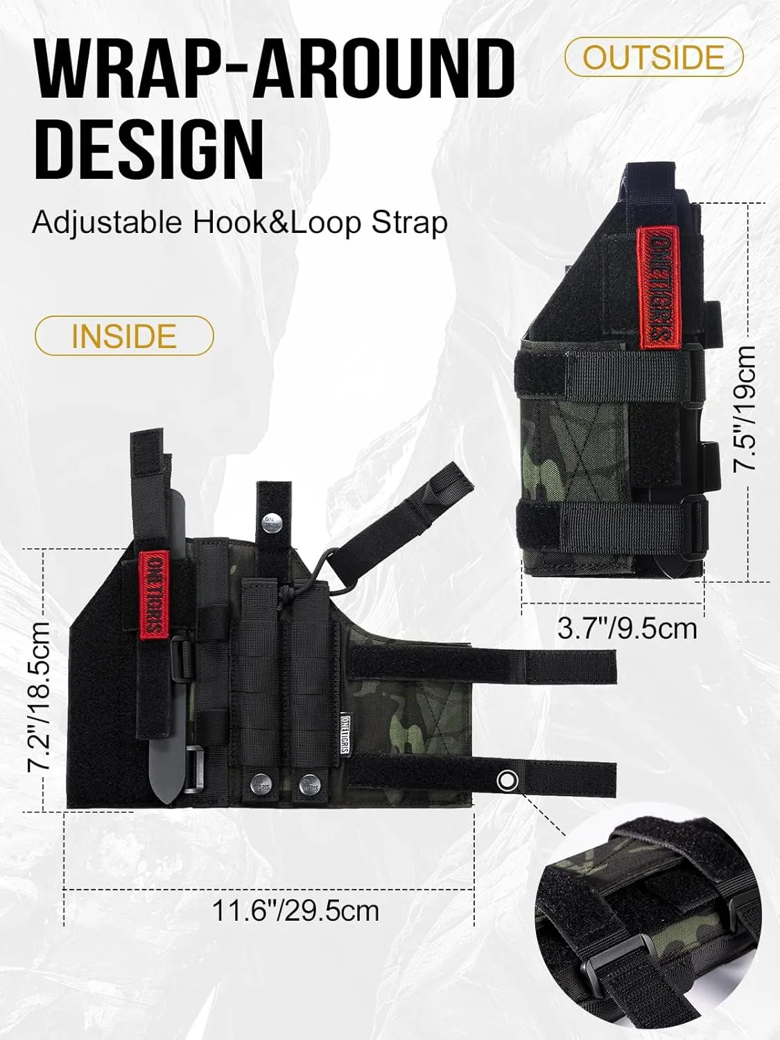 OneTigris Gun Holster Right Handed Nylon Pistol Holster for Most Compact Medium Full Size Pistol 1911 Glock17/19/20/21/45 M&P Shield 9mm with Under Barrel Attachment