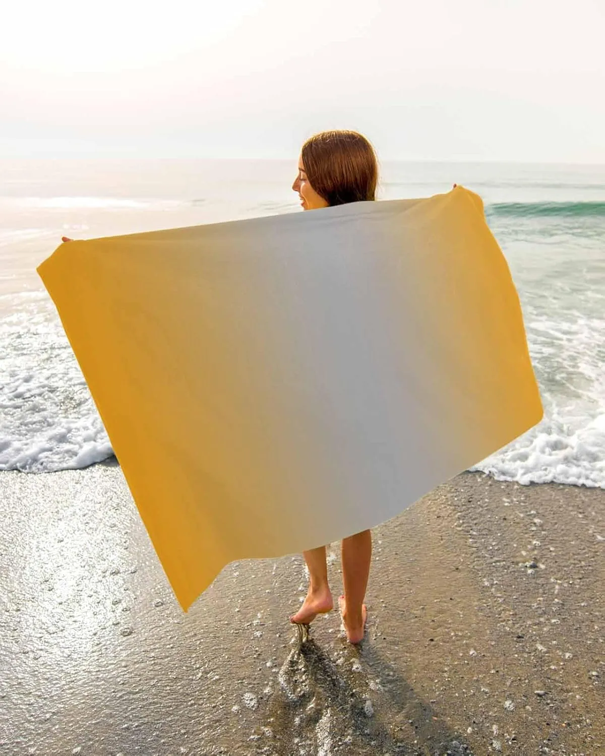 Orange with Grey Beach Towel 31"x61" Microfiber Beach Towels Oversized Sand Free Quick Dry Beach Towel/Bath Towels/Yoga Towel/Pool Towels/Travel Towel for Women Men Girls Kids-Gradient
