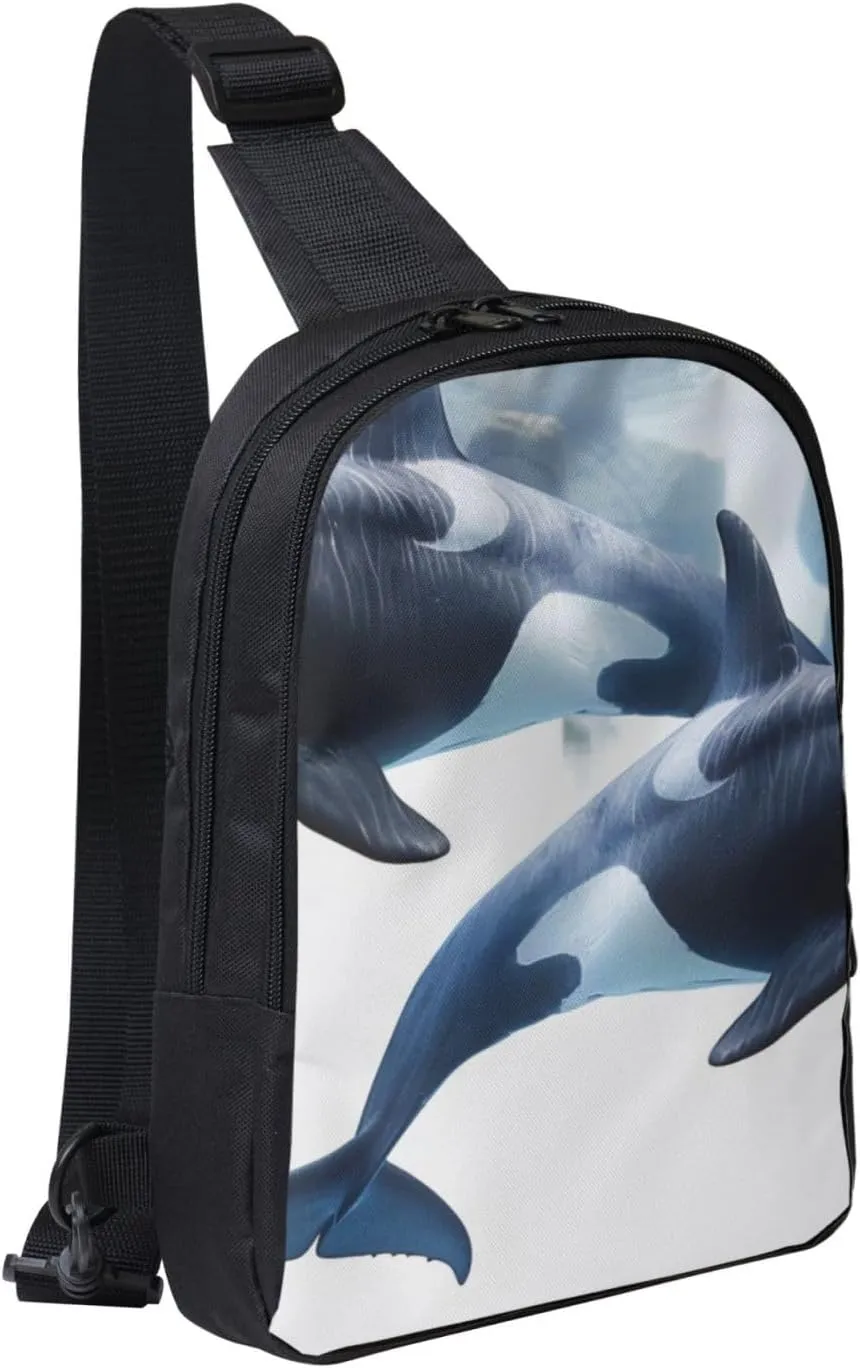Orca Killer Whale Prints Sling Bag Crossbody Chest Bag for Men Women Kids, Lightweight Shoulder Bag for Runner Hiking Cycling Travel