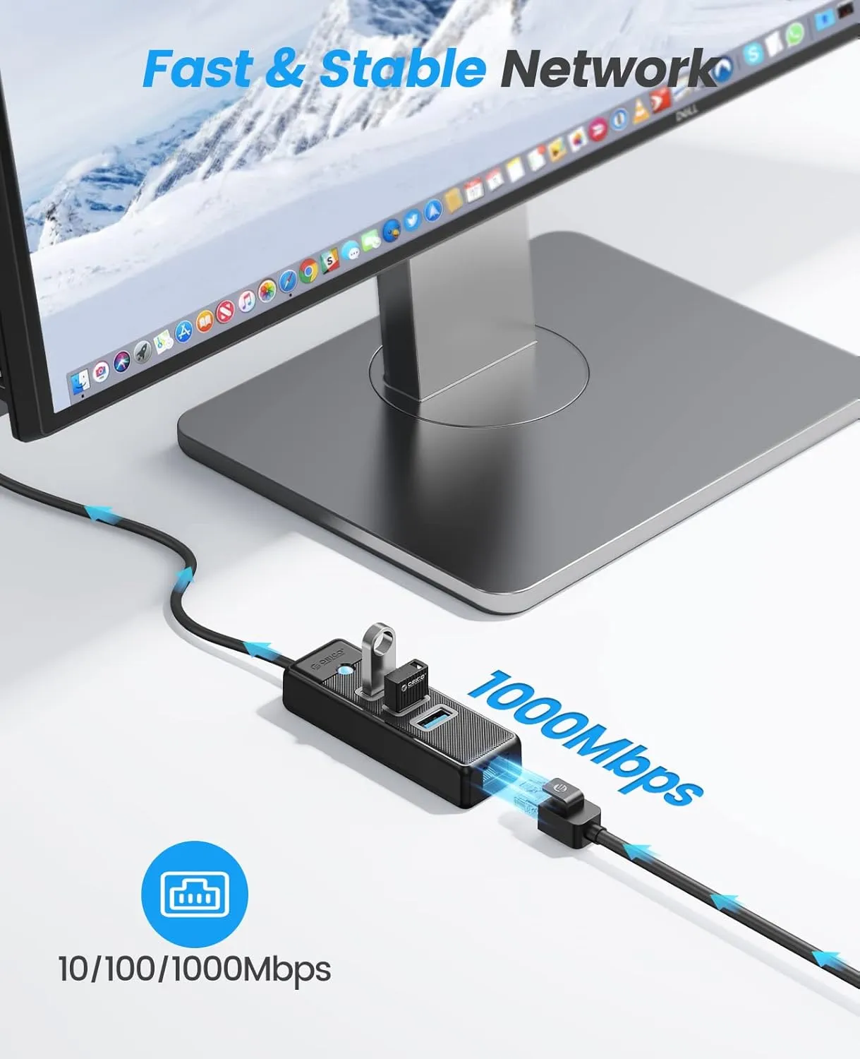 ORICO USB Hub Ethernet, 4 Port USB 3.0 Hub, USB-A to Gigabit Ethernet Adapter with 3 USB 3.0 Hub for Laptop, USB Hub 3.0 with RJ45 10/100/1000 Gigabit -PW3UR-05 (Black（1M）)