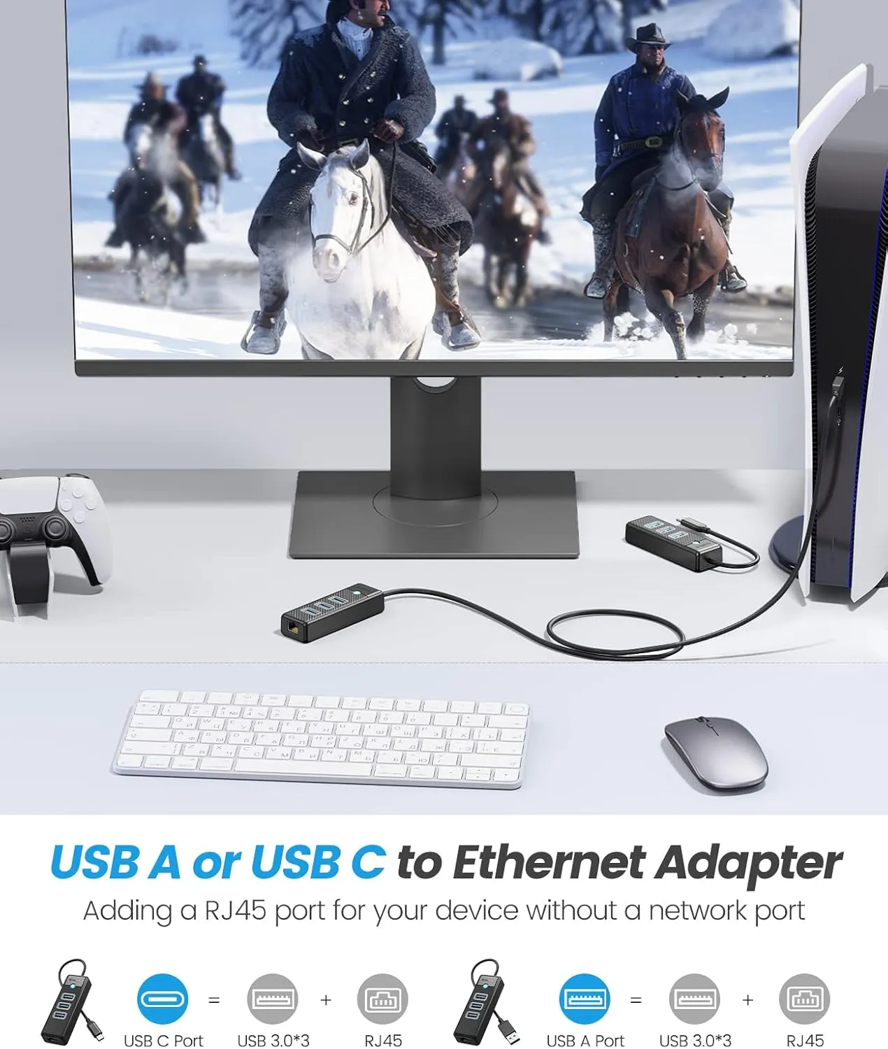 ORICO USB Hub Ethernet, 4 Port USB 3.0 Hub, USB-A to Gigabit Ethernet Adapter with 3 USB 3.0 Hub for Laptop, USB Hub 3.0 with RJ45 10/100/1000 Gigabit -PW3UR-05 (Black（1M）)