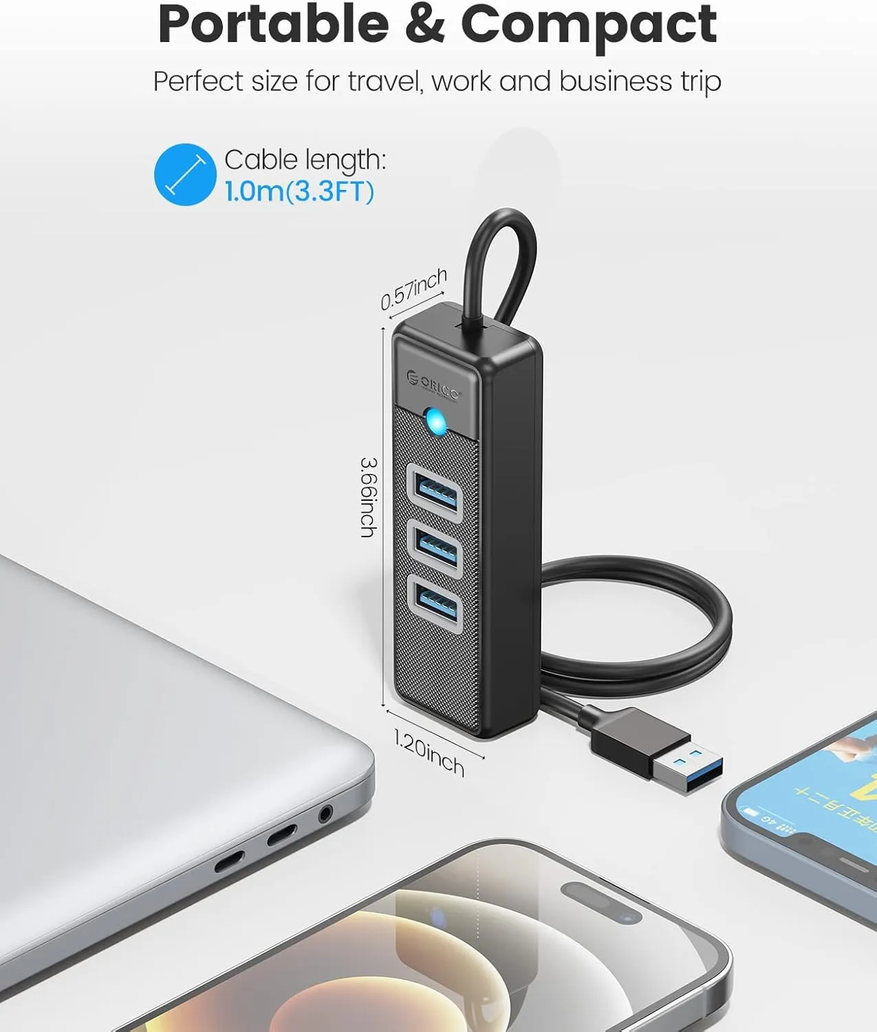 ORICO USB Hub Ethernet, 4 Port USB 3.0 Hub, USB-A to Gigabit Ethernet Adapter with 3 USB 3.0 Hub for Laptop, USB Hub 3.0 with RJ45 10/100/1000 Gigabit -PW3UR-05 (Black（1M）)
