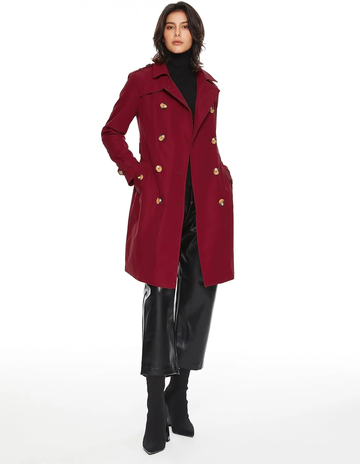 Orolay Women's Mid-length Trench Coat Double Breasted Dress Jacket Classic Lapel Slim Overcoat with Belt