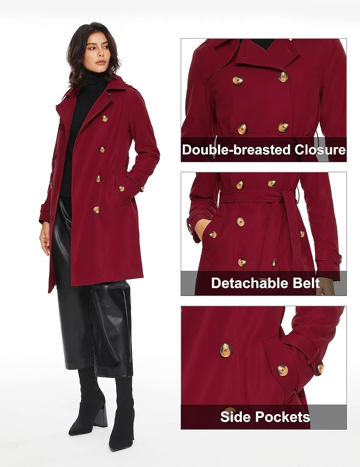 Orolay Women's Mid-length Trench Coat Double Breasted Dress Jacket Classic Lapel Slim Overcoat with Belt