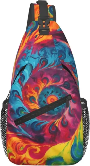 OSAM SPACE Abstract Swirl Tie Dye Sling Bag Crossbody Backpack, Sling Chest Bag for Women Men Travel Gym Daypack