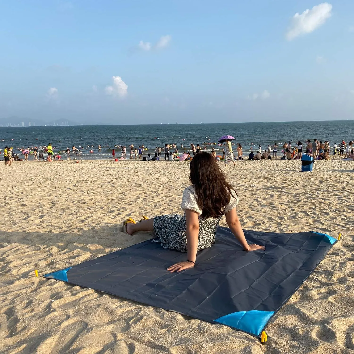 Outdoor Blanket (71" x 55") -Compact, Lightweight, Sand Proof Pocket Blanket Best Mat for The Beach, Hiking, Travel, Camping, Festivals with Pockets, Loops, Stakes, Carabiner