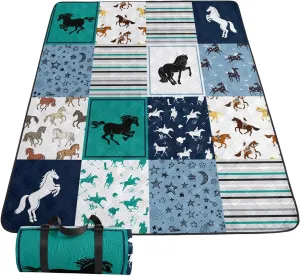 Outdoor Picnic Blanket,Portable Sandproof Waterproof Picnic Mat,Checkerboard Horses Printed Camping Beach Mat for Sand and Wet Grass Hiking (Checkerboard Horses S)