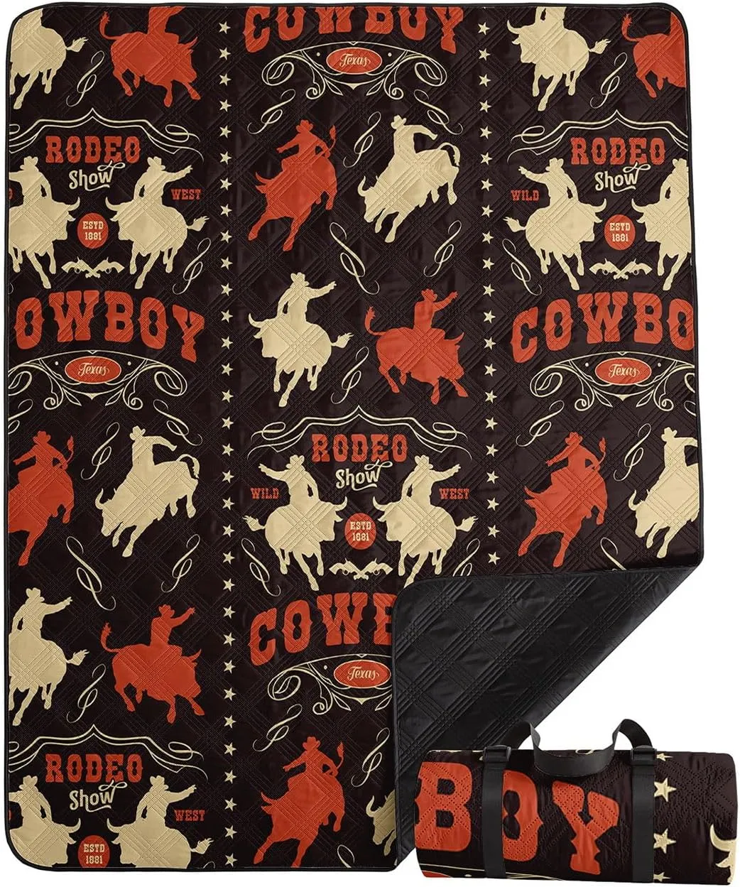Outdoor Picnic Blanket,Portable Sandproof Waterproof Picnic Mat,West Cowboys Printed Camping Beach Mat for Sand and Wet Grass Hiking (West Cowboys L)