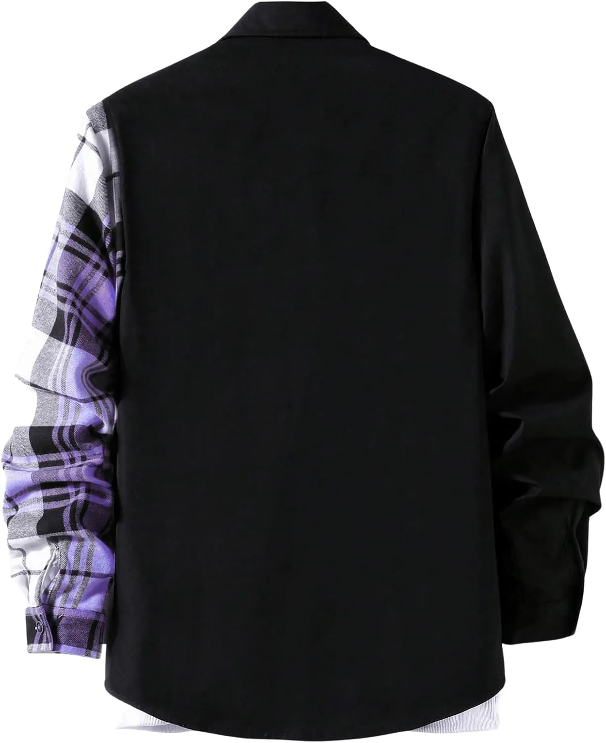 OYOANGLE Men's Colorblock Plaid Print Button Down Long Sleeve Pocket Collared Shirts Top