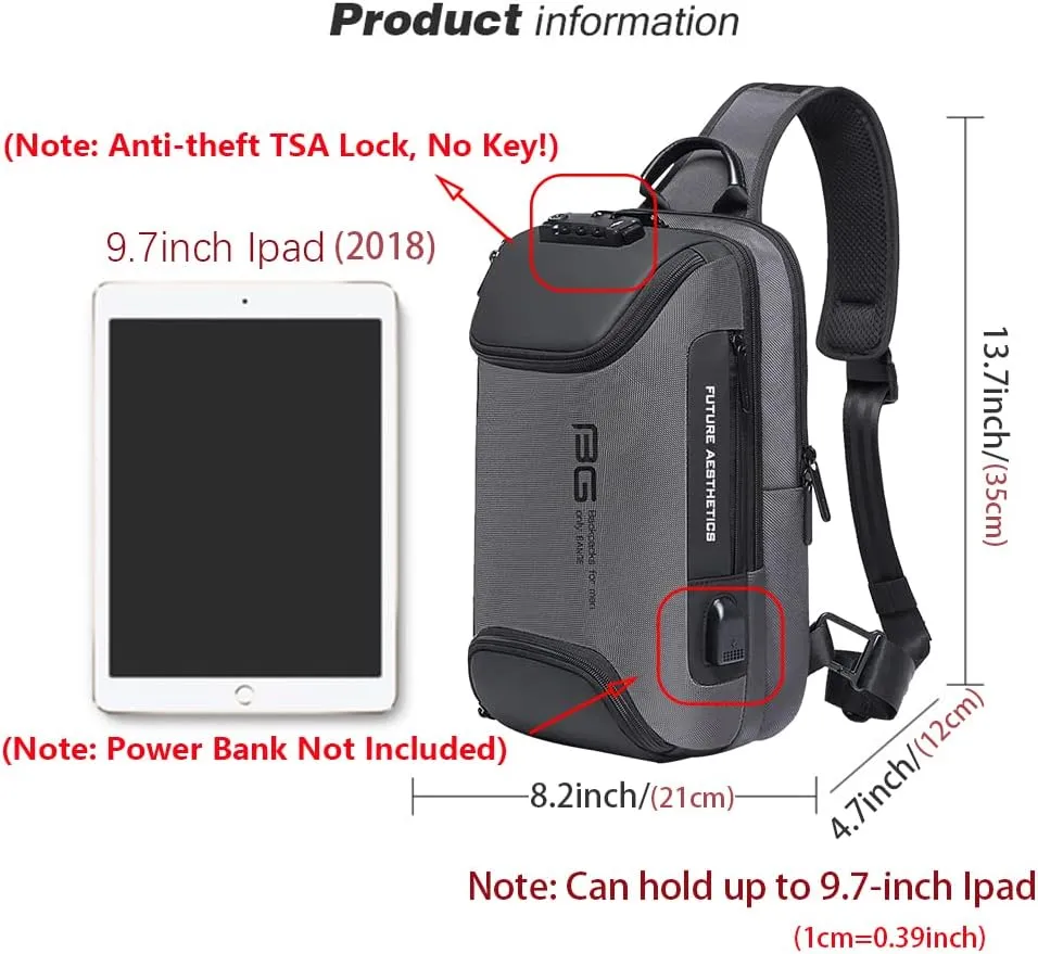 OZUKO Sling Backpack Sling Bag Crossbody Backpack Shoulder Casual Daypack Rucksack for Men (Gray)