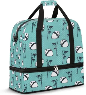 Panda Bamboo Sports Gym Bag with Shoes Compartment Foldable Travel Duffel Bag Dry Wet Separated Sports Tote Workout Weekender Overnight Bag for Women Yoga Dance Work Training Handbag
