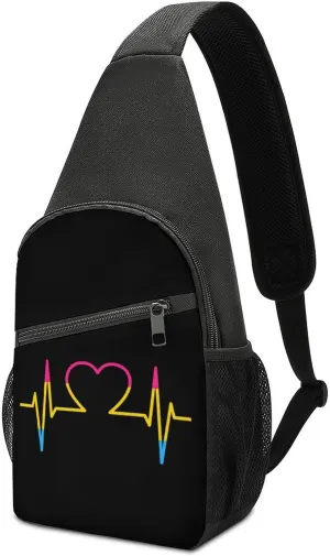 Pansexual Flag Heartbeat Chest Bag for Men Small Sling Backpack Crossbody Sling Bags for Outdoors Hiking Traveling