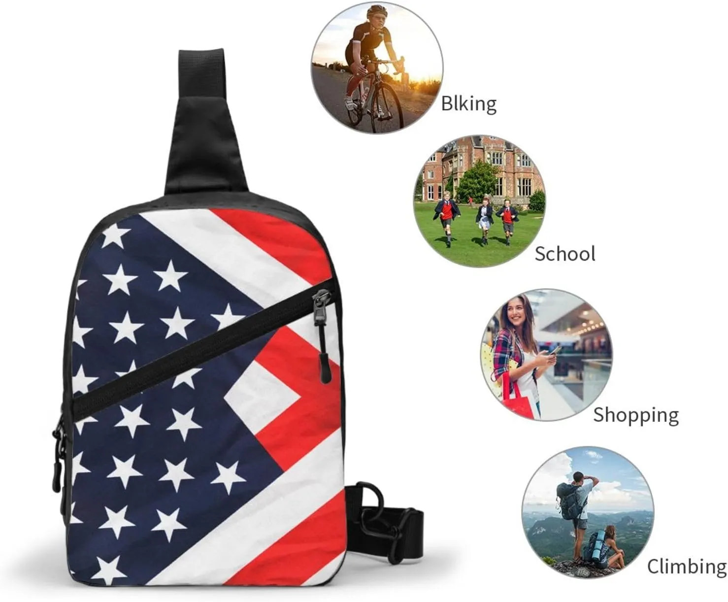 Patriotic American Flag Crossbody Bag Casual Daypack for Hiking, Traveling Outdoors